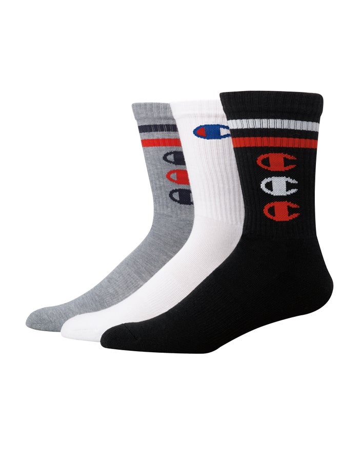 Champion Crew Triple C Logos 3-Pairs Sokken Heren - Wit/Zwart/Grijs - Belgie 6539MGZCH